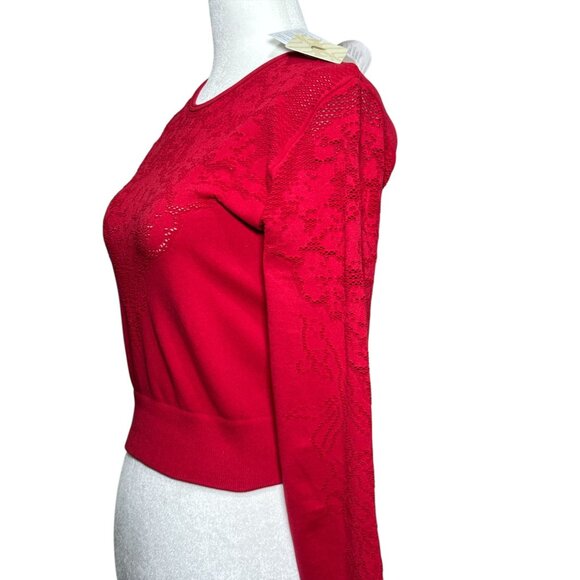 NEW Fabletics Size L Seamless Lace Long-Sleeve Cropped Top Bold Red Activewear - Picture 4 of 10